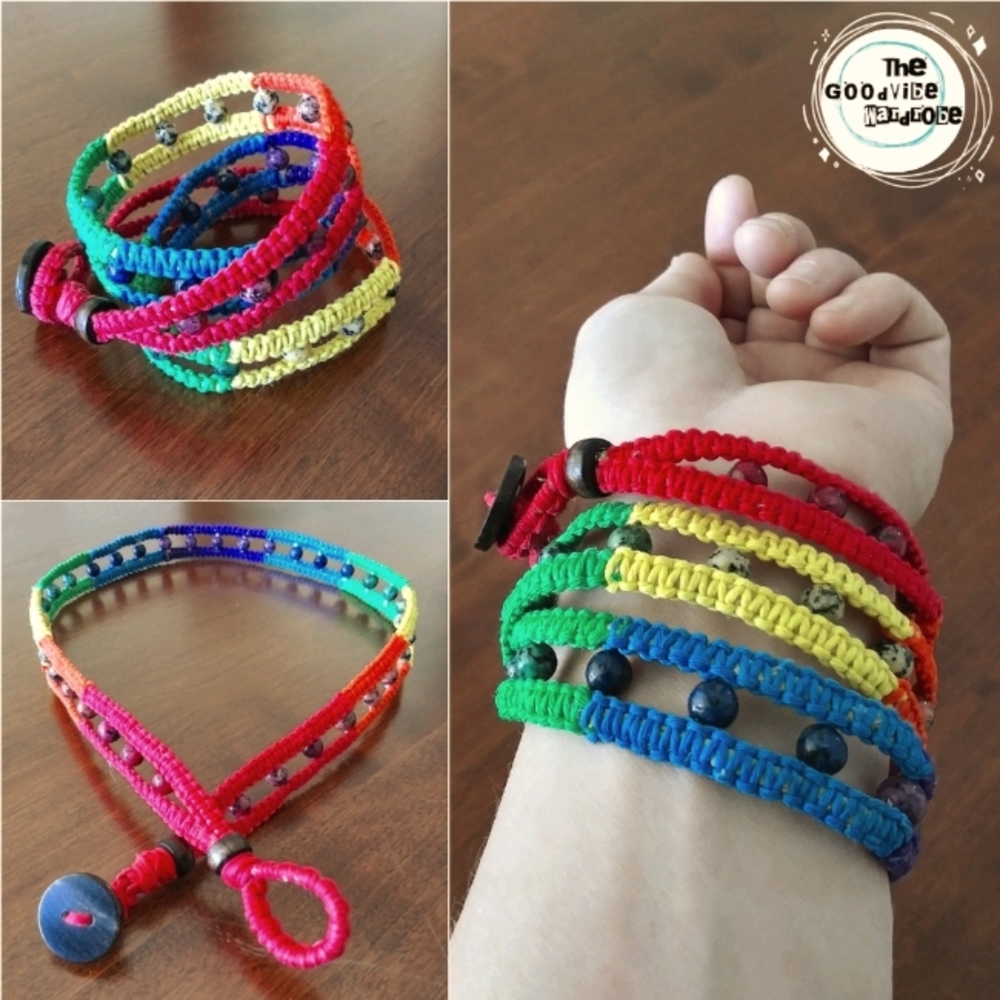 Granite & Hemp Rainbow Wrap Bracelet